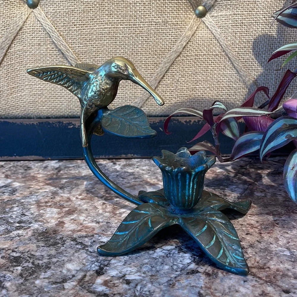 Brass hummingbird candleholder